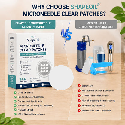 ✨✨ShapeOil®2-in-1 Microneedle & Hydrocolloid Patch🍀| Removes Raised Moles, Acne, Flat Warts & Skin Tags | Helps Improve Wrinkles, Scars & Blemishes | Invisible Patches for Face & Body