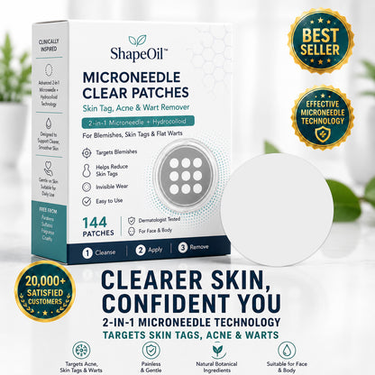 ✨✨ShapeOil®2-in-1 Microneedle & Hydrocolloid Patch🍀| Removes Raised Moles, Acne, Flat Warts & Skin Tags | Helps Improve Wrinkles, Scars & Blemishes | Invisible Patches for Face & Body