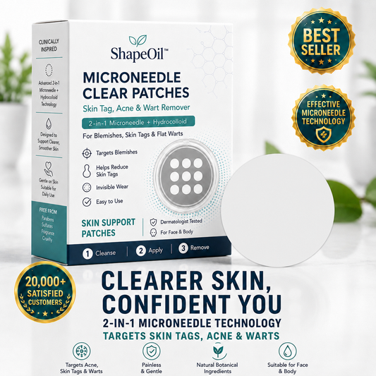 ✨✨ShapeOil®2-in-1 Microneedle & Hydrocolloid Patch🍀| Removes Raised Moles, Acne, Flat Warts & Skin Tags | Helps Improve Wrinkles, Scars & Blemishes | Invisible Patches for Face & Body