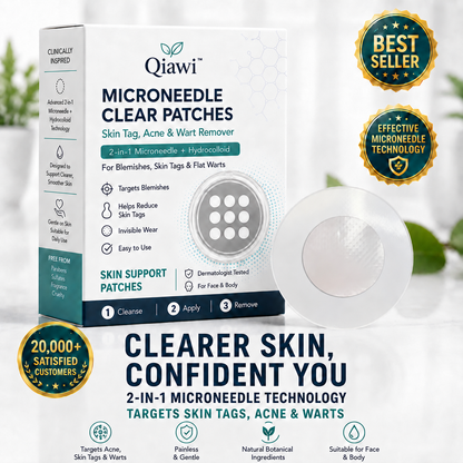✨✨Qiawi®2-in-1 Microneedle & Hydrocolloid Patch🍀| Removes Raised Moles, Acne, Flat Warts & Skin Tags | Helps Improve Wrinkles, Scars & Blemishes | Invisible Patches for Face & Body