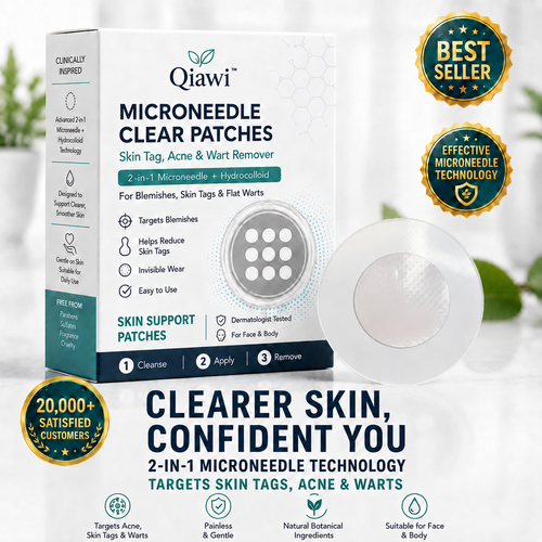 ✨✨Qiawi®2-in-1 Microneedle & Hydrocolloid Patch🍀| Removes Raised Moles, Acne, Flat Warts & Skin Tags | Helps Improve Wrinkles, Scars & Blemishes | Invisible Patches for Face & Body