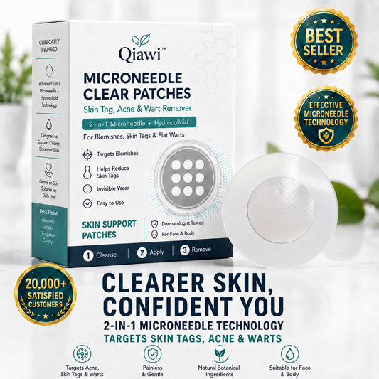 ✨Qiawi®2-in-1 Microneedle & Hydrocolloid Patch🍀| Removes Raised Moles, Acne, Flat Warts & Skin Tags | Helps Improve Wrinkles, Scars & Blemishes | Invisible Patches for Face & Body